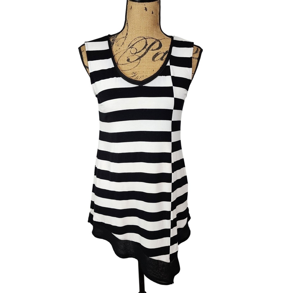 White House Black Market Size XS Black Ivory Asymmetrical Chiffon Trim Tank Top